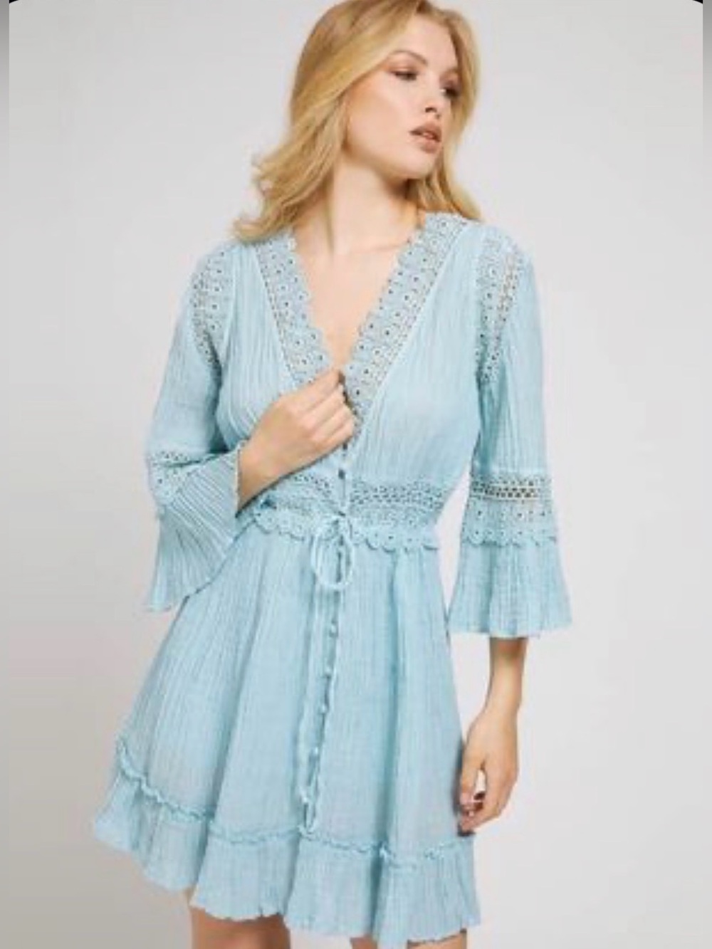 GUESS Lace Boho Button Front Dress